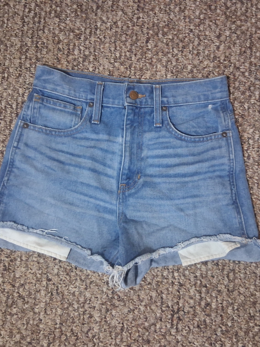 Madewell Light Blue High-Rise Frayed Hem Denim Shorts